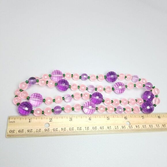 Vintage Purple and Pink Plastic Beaded Necklace, 28 Inches Long, Estate - Picture 5 of 7